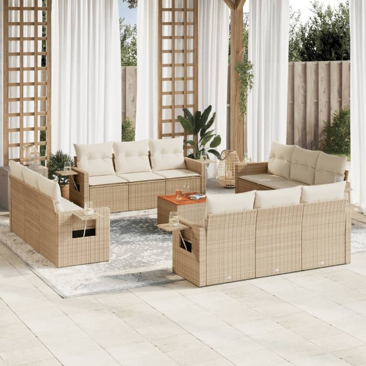 13-tlg. Garten-Sofagarnitur mit Kissen Schwarz Poly Rattan