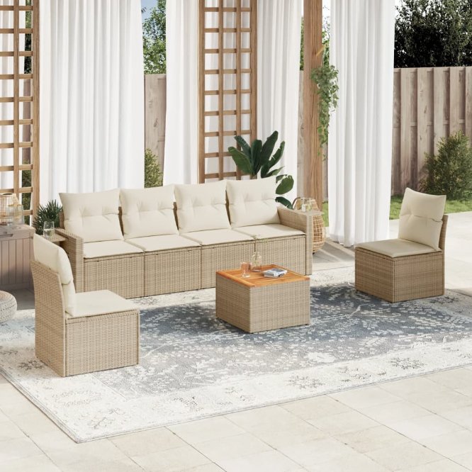 7-tlg. Garten-Sofagarnitur mit Kissen Schwarz Poly Rattan