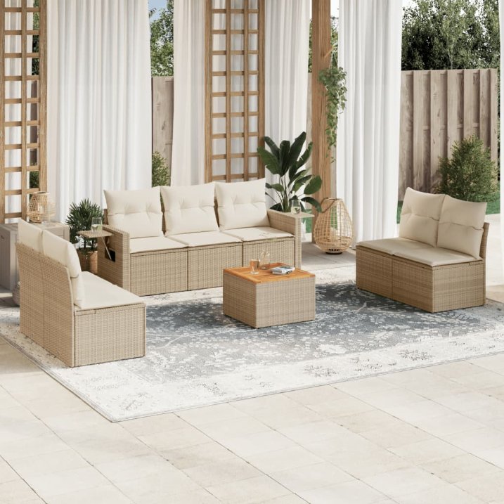 8-tlg. Garten-Sofagarnitur mit Kissen Schwarz Poly Rattan