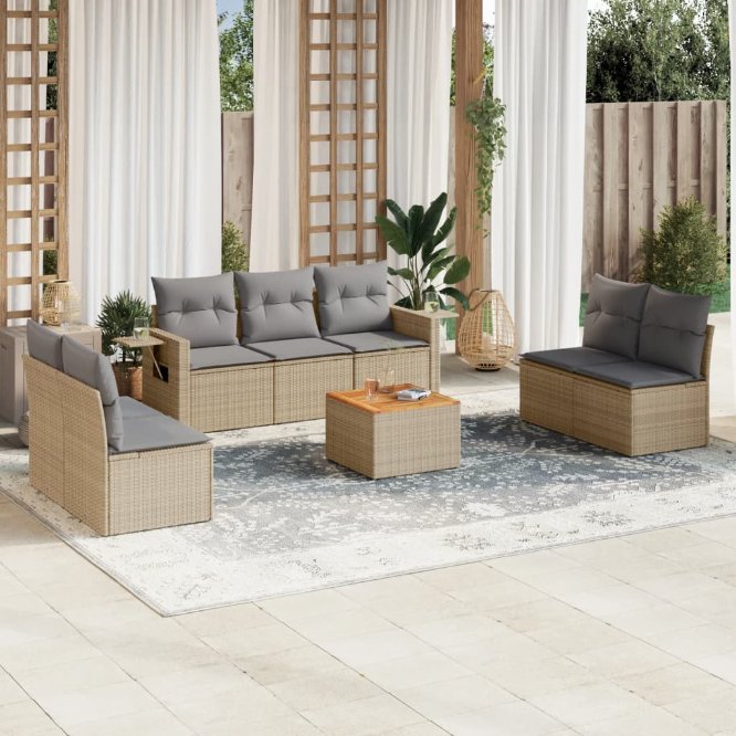 8-tlg. Garten-Sofagarnitur mit Kissen Schwarz Poly Rattan