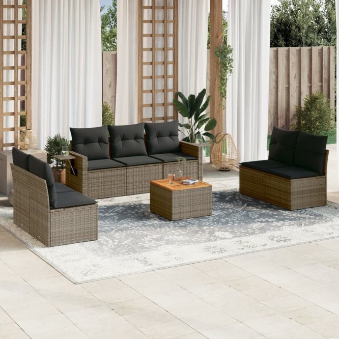 8-tlg. Garten-Sofagarnitur mit Kissen Schwarz Poly Rattan