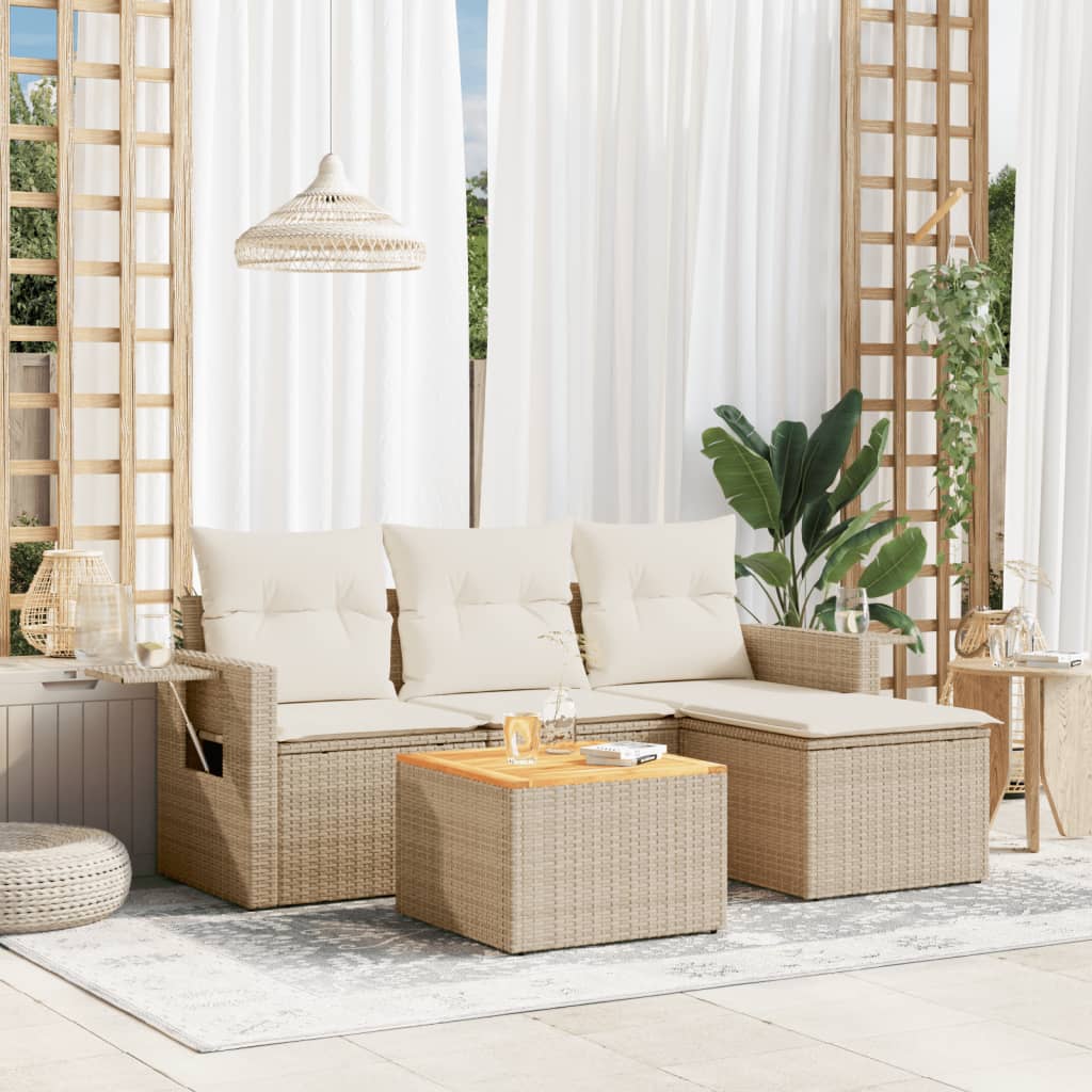 5-tlg. Garten-Sofagarnitur mit Kissen Schwarz Poly Rattan