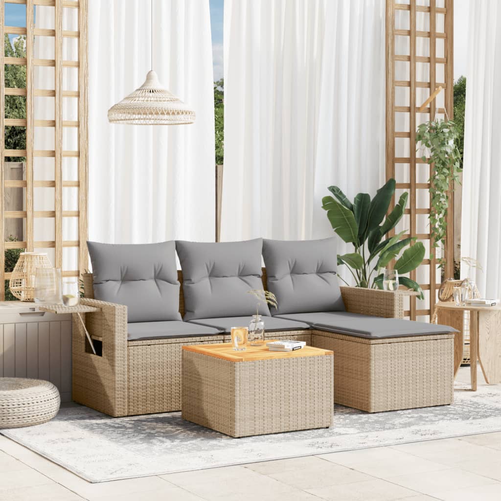 5-tlg. Garten-Sofagarnitur mit Kissen Schwarz Poly Rattan