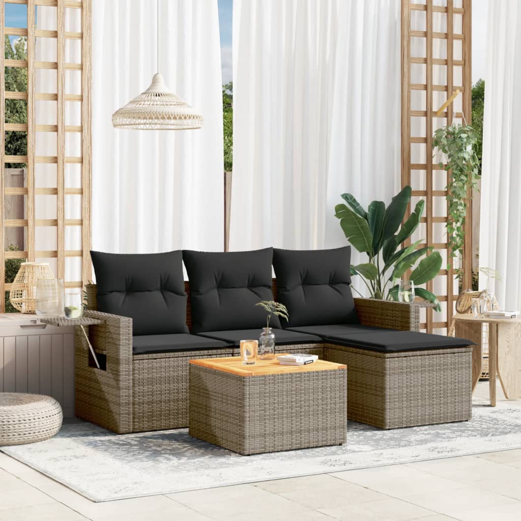 5-tlg. Garten-Sofagarnitur mit Kissen Schwarz Poly Rattan