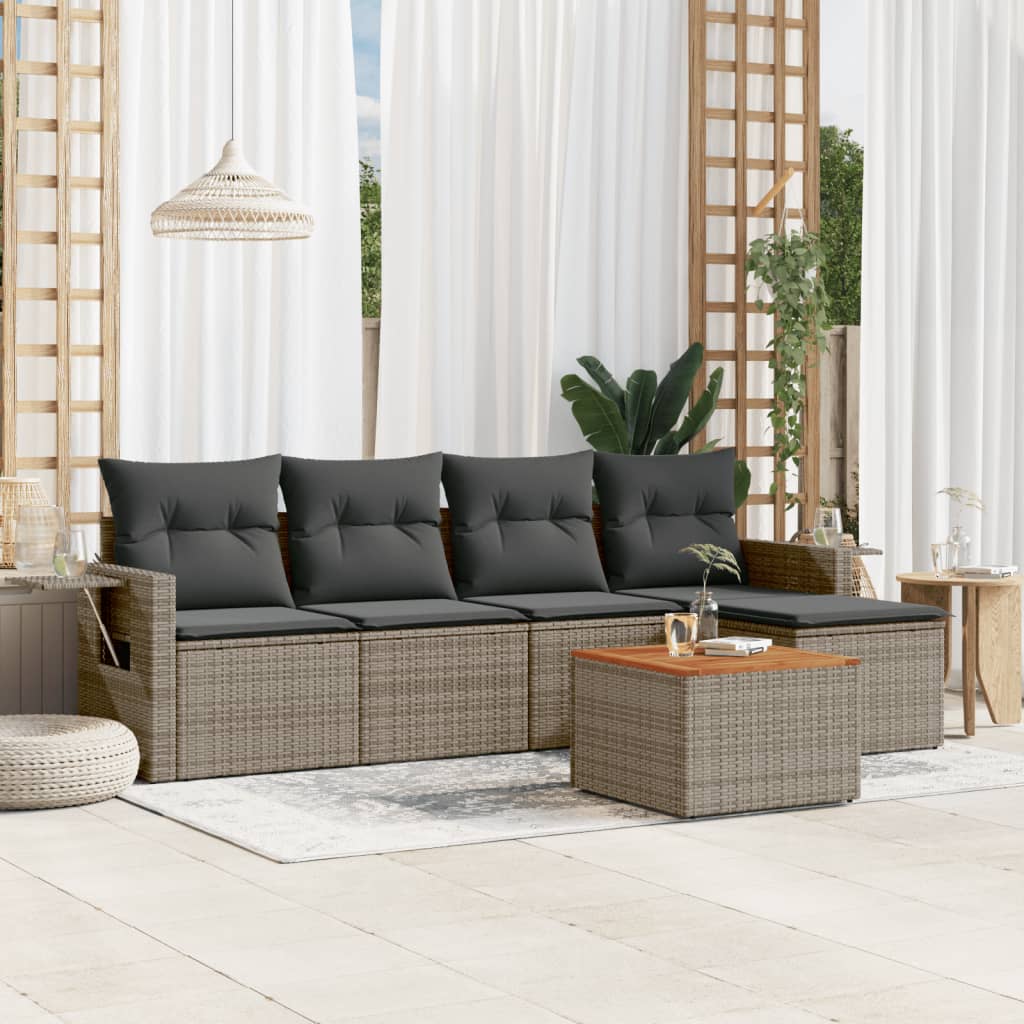 6-tlg. Garten-Sofagarnitur mit Kissen Schwarz Poly Rattan