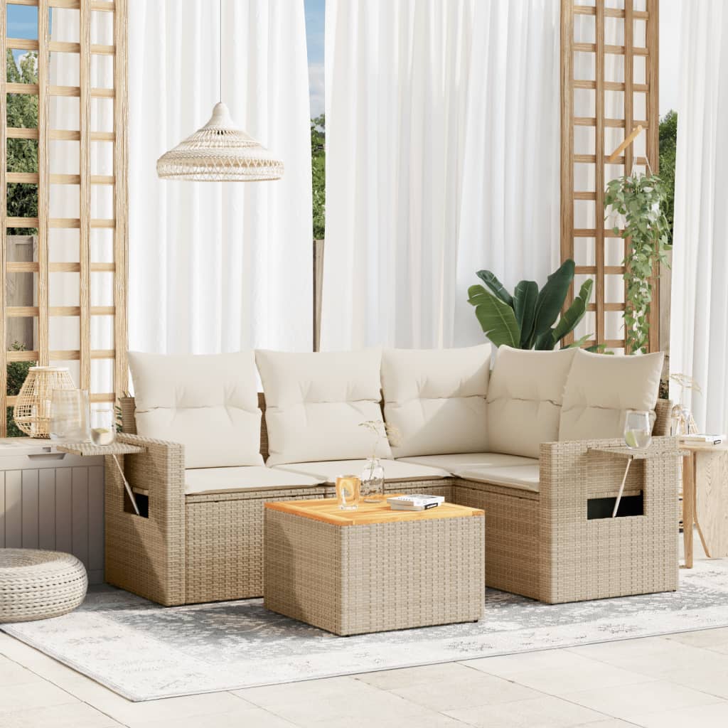5-tlg. Garten-Sofagarnitur mit Kissen Schwarz Poly Rattan