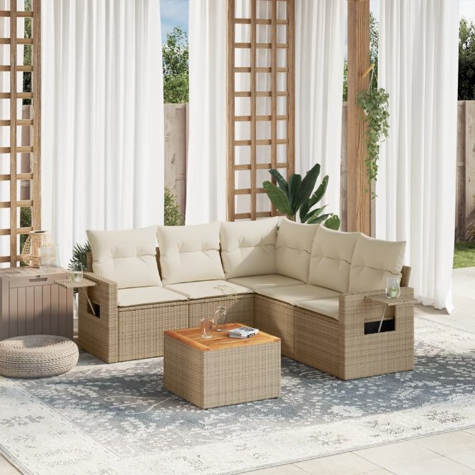 6-tlg. Garten-Sofagarnitur mit Kissen Schwarz Poly Rattan
