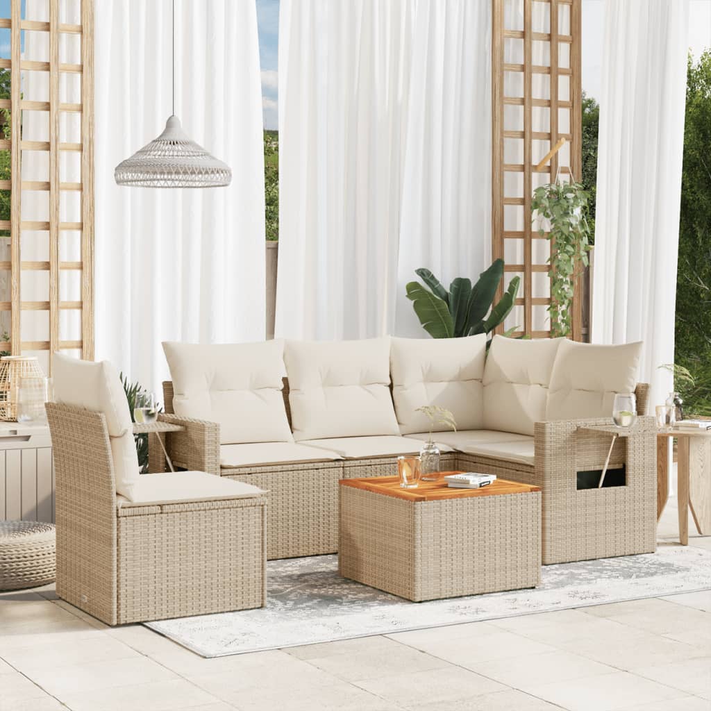6-tlg. Garten-Sofagarnitur mit Kissen Schwarz Poly Rattan