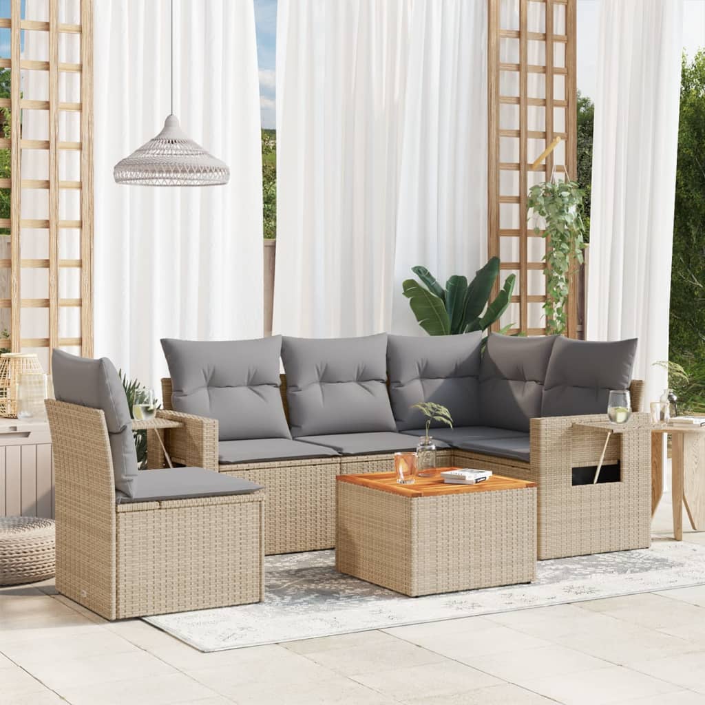 6-tlg. Garten-Sofagarnitur mit Kissen Schwarz Poly Rattan