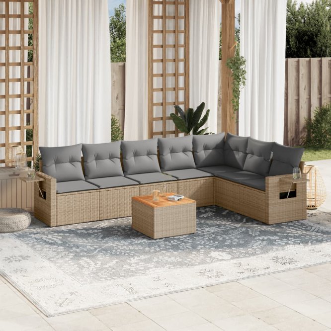 8-tlg. Garten-Sofagarnitur mit Kissen Schwarz Poly Rattan