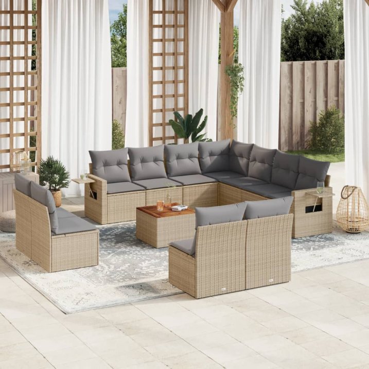 12-tlg. Garten-Sofagarnitur mit Kissen Schwarz Poly Rattan