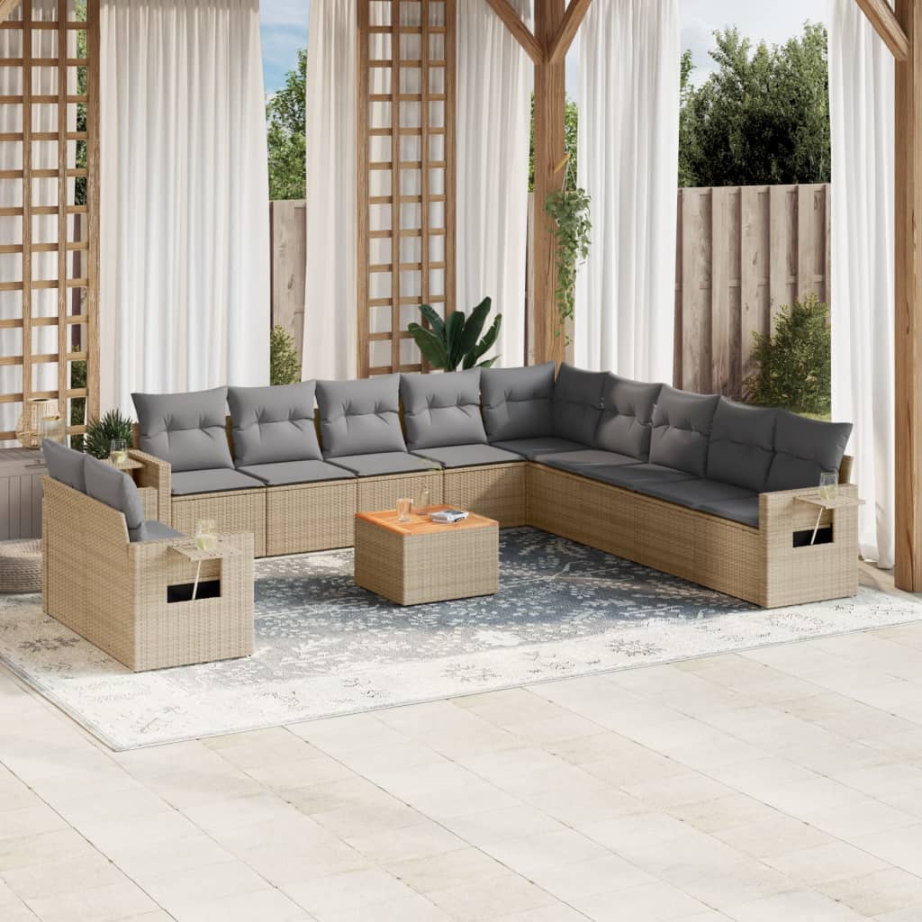 12-tlg. Garten-Sofagarnitur mit Kissen Schwarz Poly Rattan