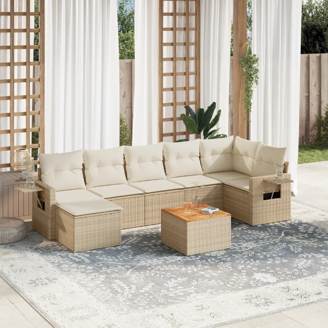 8-tlg. Garten-Sofagarnitur mit Kissen Schwarz Poly Rattan