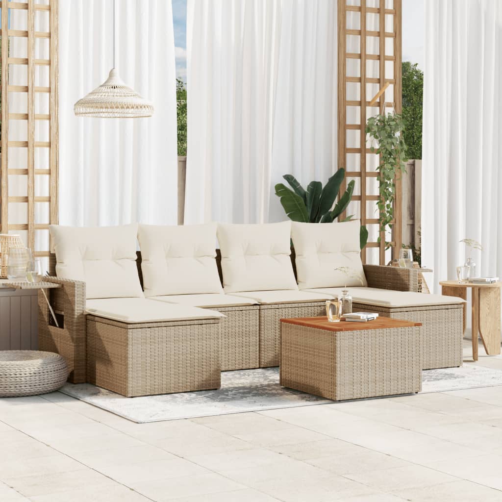7-tlg. Garten-Sofagarnitur mit Kissen Schwarz Poly Rattan