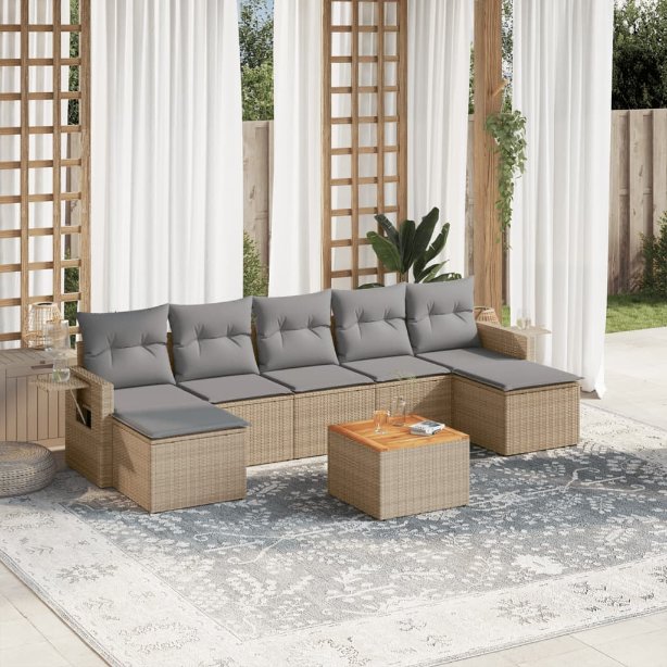 8-tlg. Garten-Sofagarnitur mit Kissen Schwarz Poly Rattan