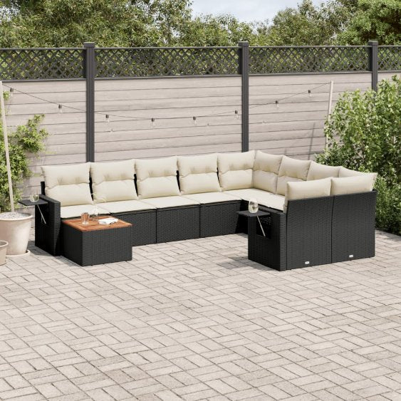 vidaXL 10-tlg. Garten-Sofagarnitur mit Kissen Schwarz Poly Rattan