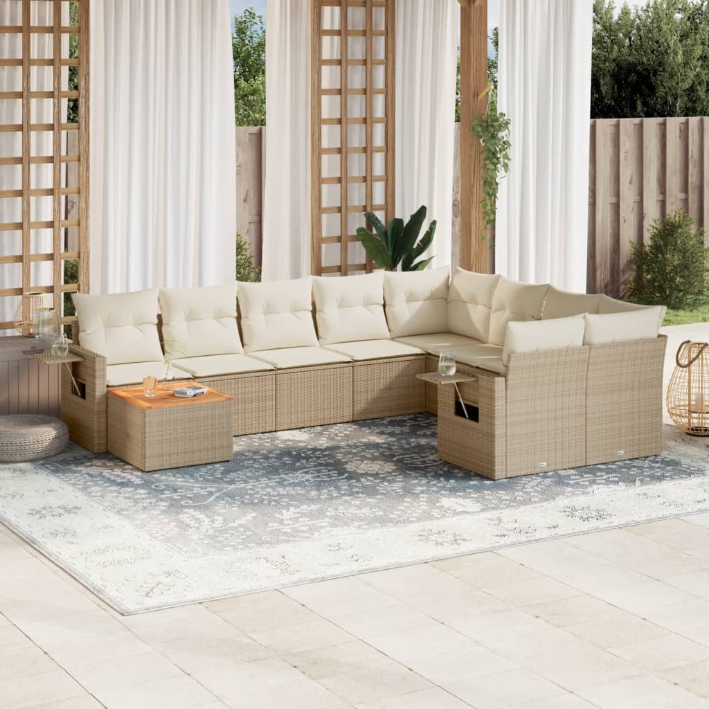 vidaXL 10-tlg. Garten-Sofagarnitur mit Kissen Schwarz Poly Rattan