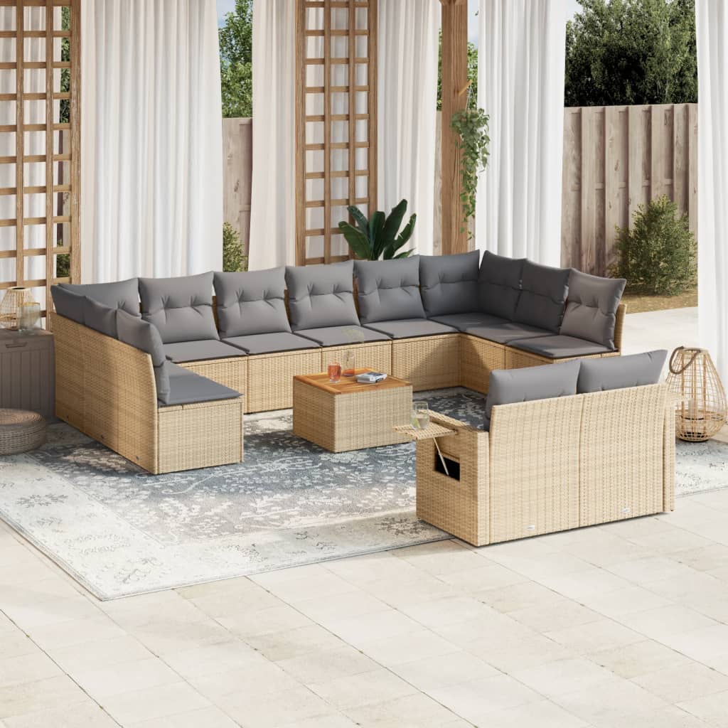 13-tlg. Garten-Sofagarnitur mit Kissen Schwarz Poly Rattan