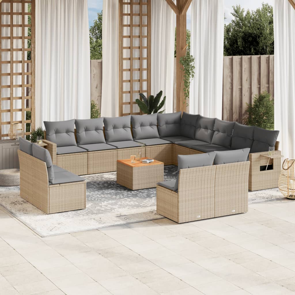 14-tlg. Garten-Sofagarnitur mit Kissen Schwarz Poly Rattan