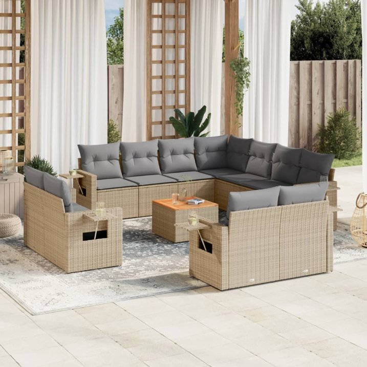 12-tlg. Garten-Sofagarnitur mit Kissen Schwarz Poly Rattan