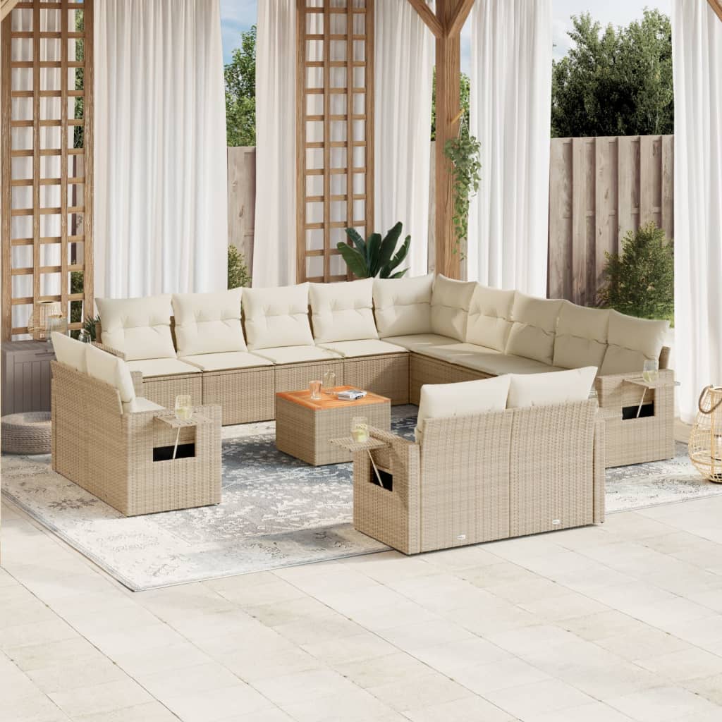 14-tlg. Garten-Sofagarnitur mit Kissen Schwarz Poly Rattan