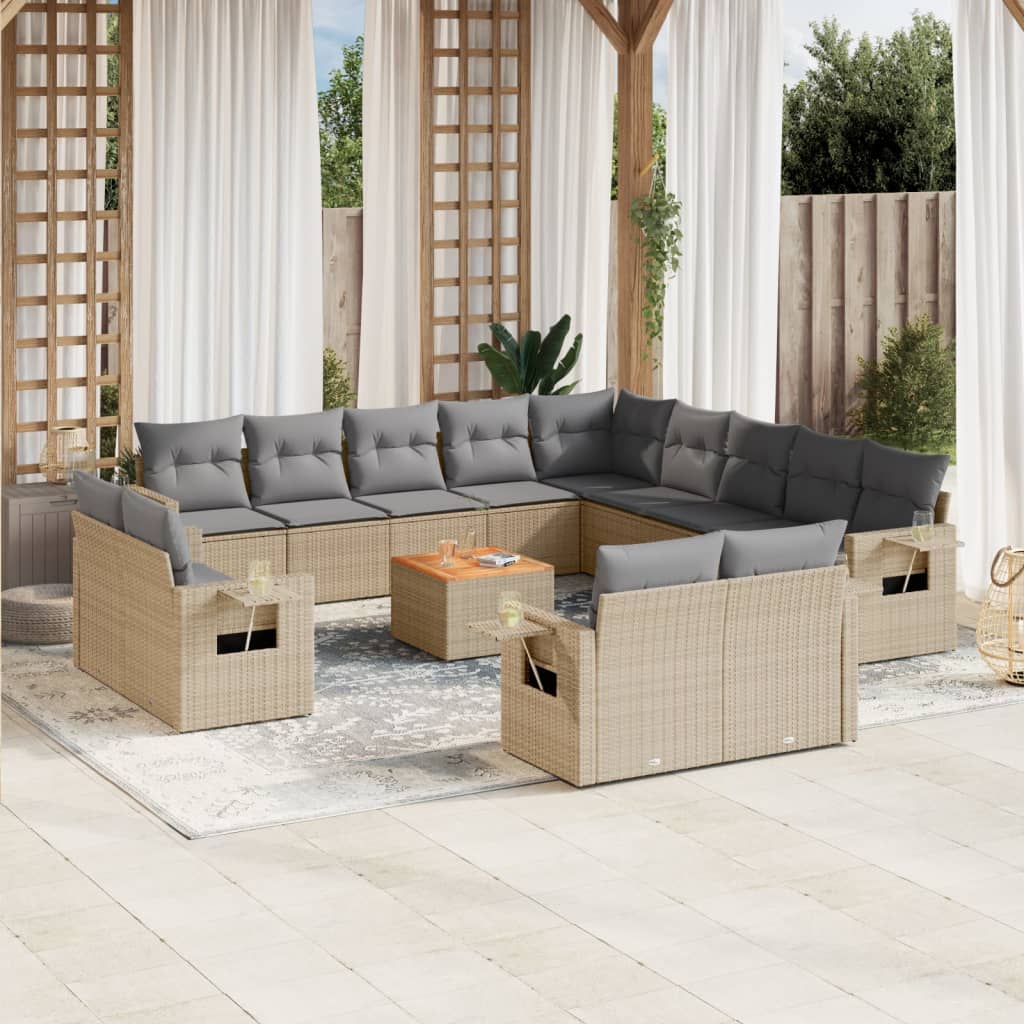 14-tlg. Garten-Sofagarnitur mit Kissen Schwarz Poly Rattan