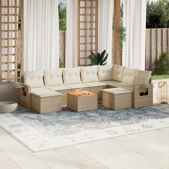 vidaXL 10-tlg. Garten-Sofagarnitur mit Kissen Schwarz Poly Rattan