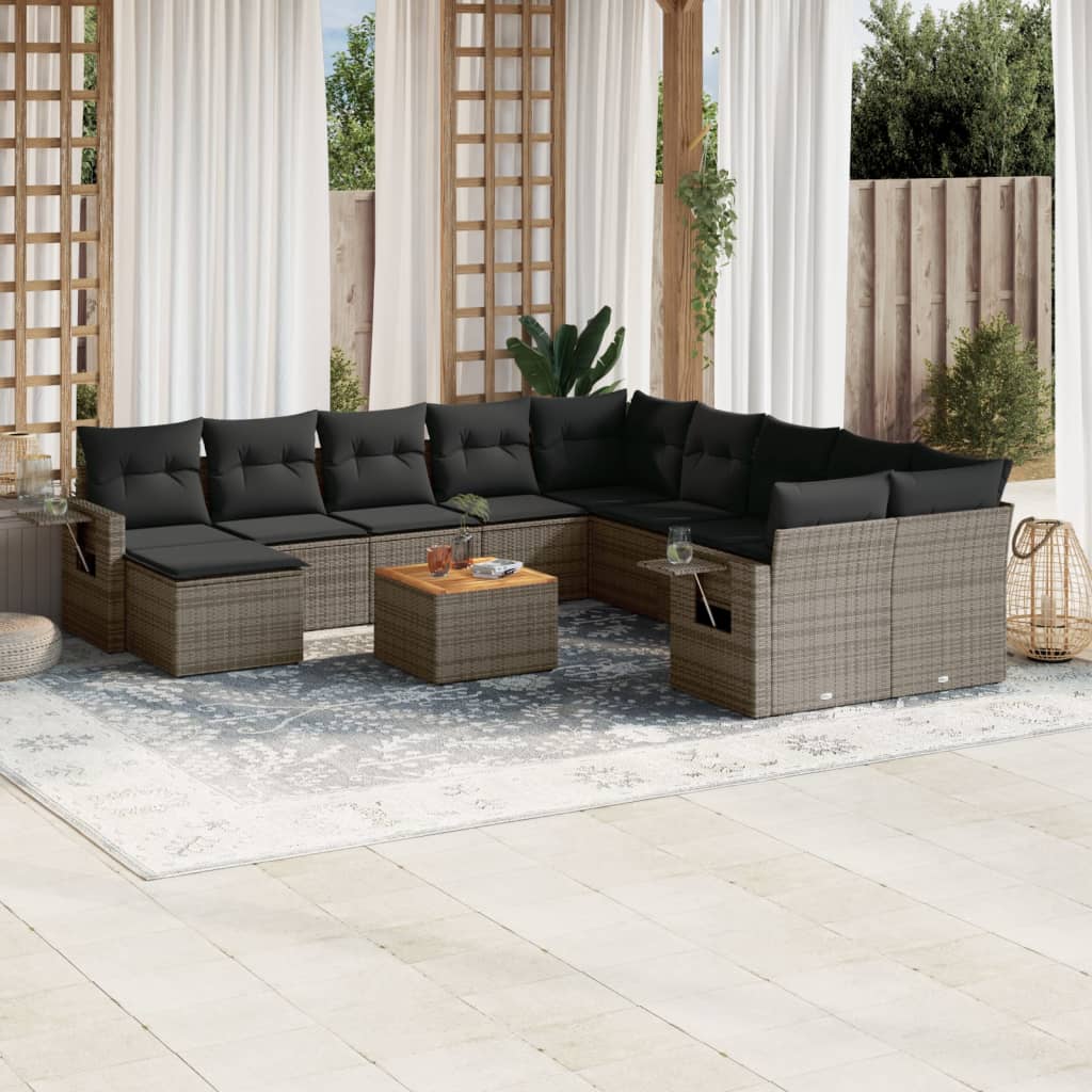 12-tlg. Garten-Sofagarnitur mit Kissen Schwarz Poly Rattan