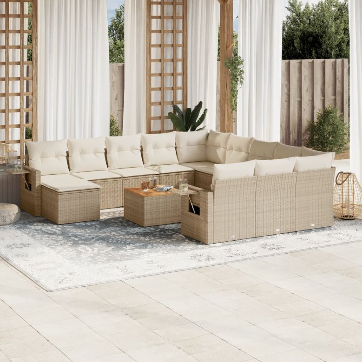 13-tlg. Garten-Sofagarnitur mit Kissen Schwarz Poly Rattan