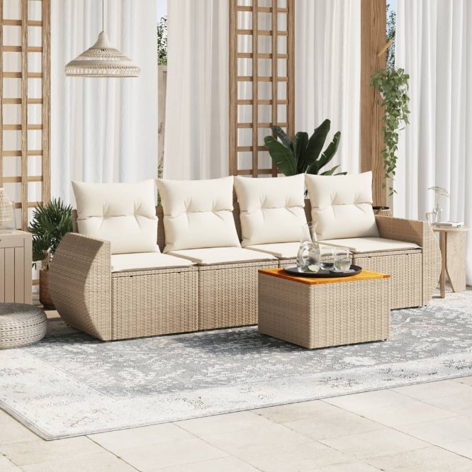 5-tlg. Garten-Sofagarnitur mit Kissen Schwarz Poly Rattan