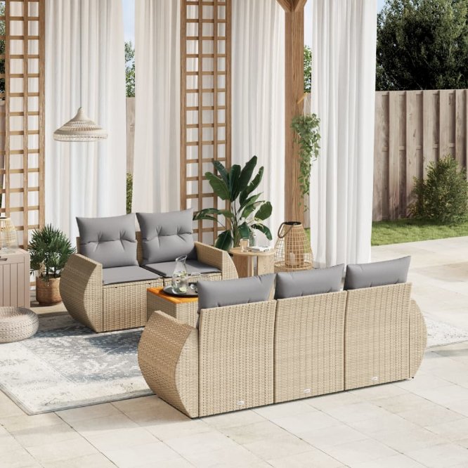 6-tlg. Garten-Sofagarnitur mit Kissen Schwarz Poly Rattan
