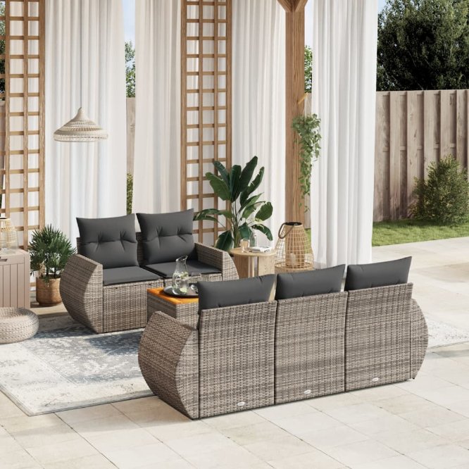 6-tlg. Garten-Sofagarnitur mit Kissen Schwarz Poly Rattan