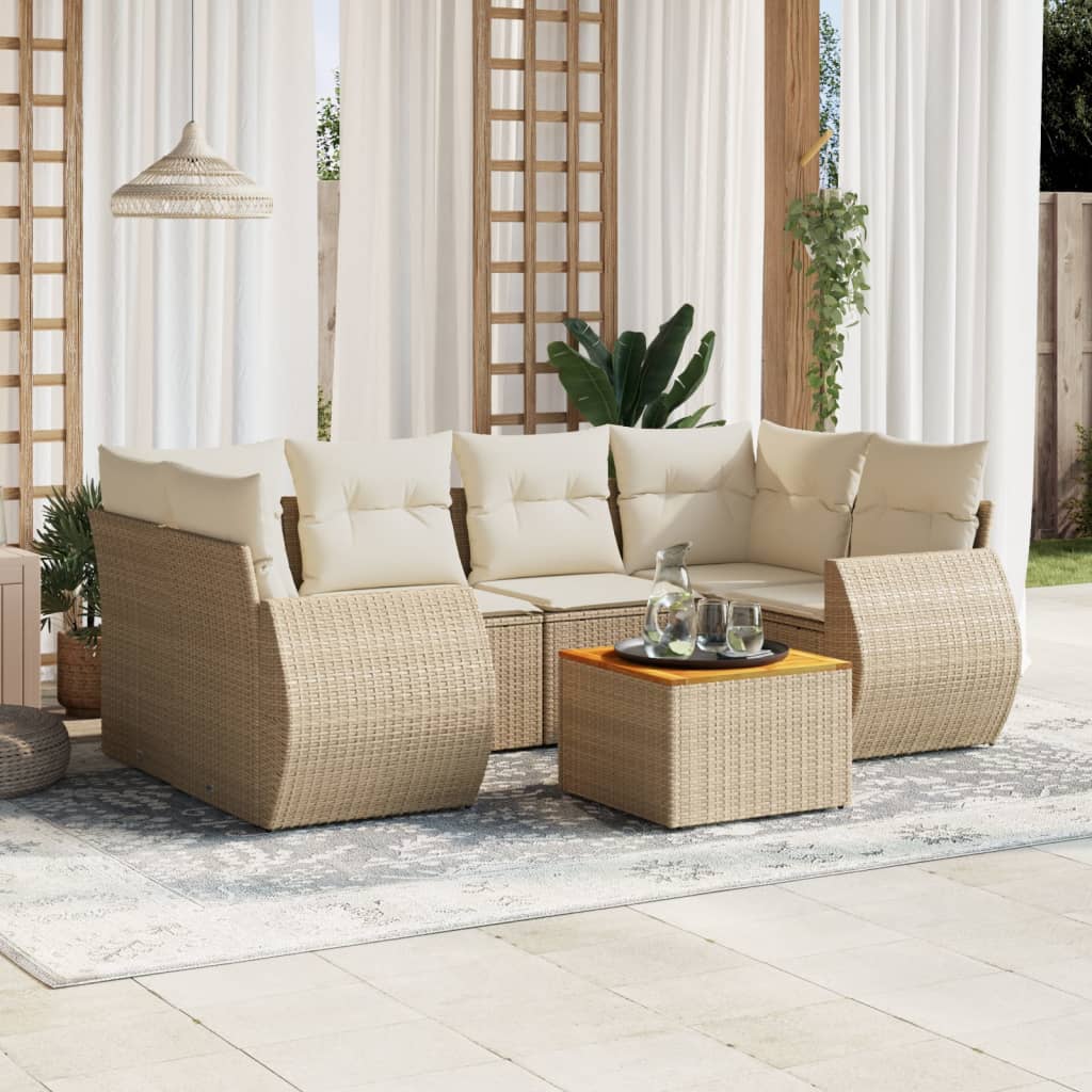 7-tlg. Garten-Sofagarnitur mit Kissen Schwarz Poly Rattan