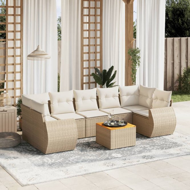 8-tlg. Garten-Sofagarnitur mit Kissen Schwarz Poly Rattan