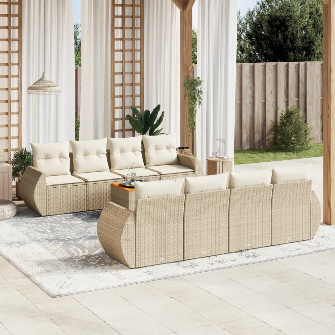 9-tlg. Garten-Sofagarnitur mit Kissen Schwarz Poly Rattan