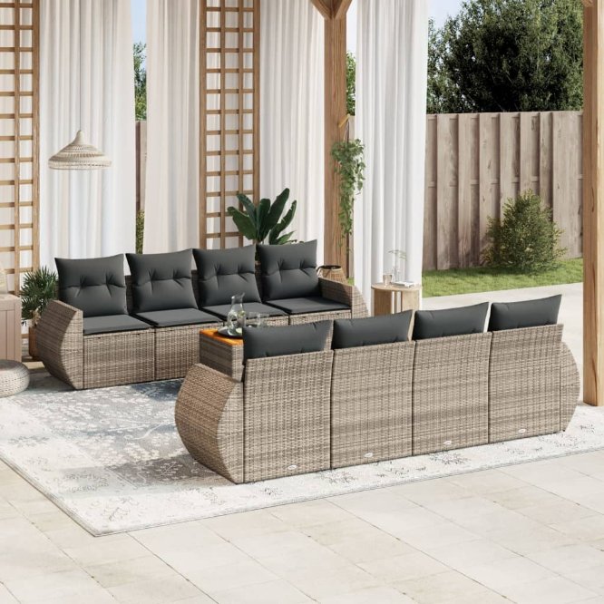 9-tlg. Garten-Sofagarnitur mit Kissen Schwarz Poly Rattan