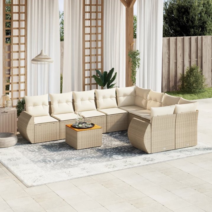 9-tlg. Garten-Sofagarnitur mit Kissen Schwarz Poly Rattan