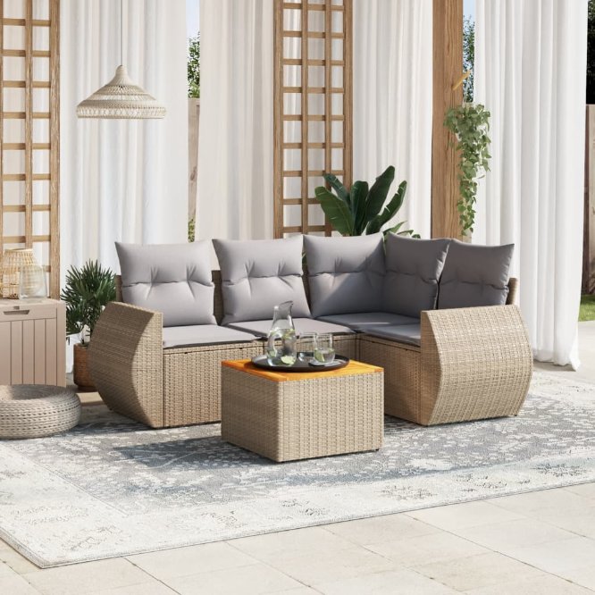 5-tlg. Garten-Sofagarnitur mit Kissen Schwarz Poly Rattan