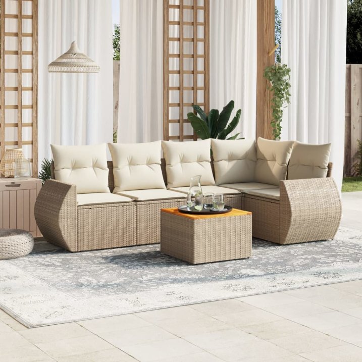 6-tlg. Garten-Sofagarnitur mit Kissen Schwarz Poly Rattan