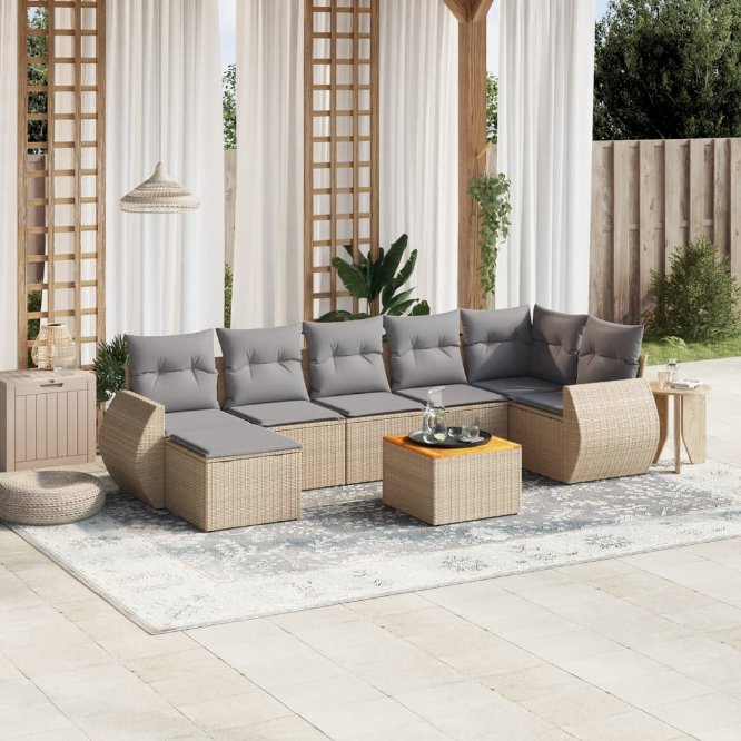 8-tlg. Garten-Sofagarnitur mit Kissen Schwarz Poly Rattan