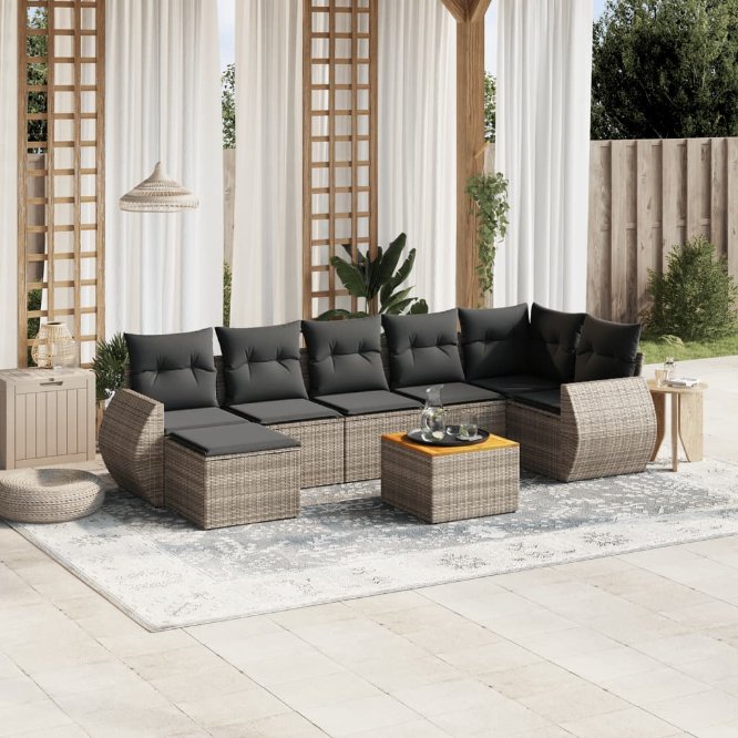 8-tlg. Garten-Sofagarnitur mit Kissen Schwarz Poly Rattan