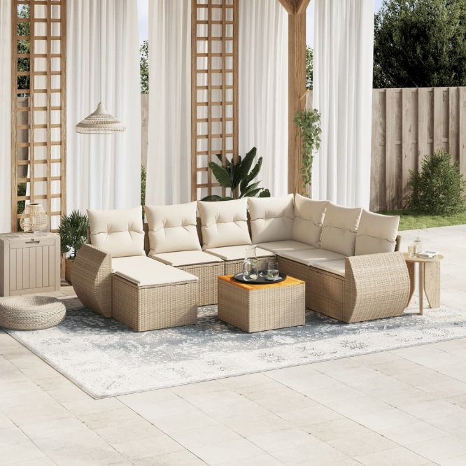 8-tlg. Garten-Sofagarnitur mit Kissen Schwarz Poly Rattan