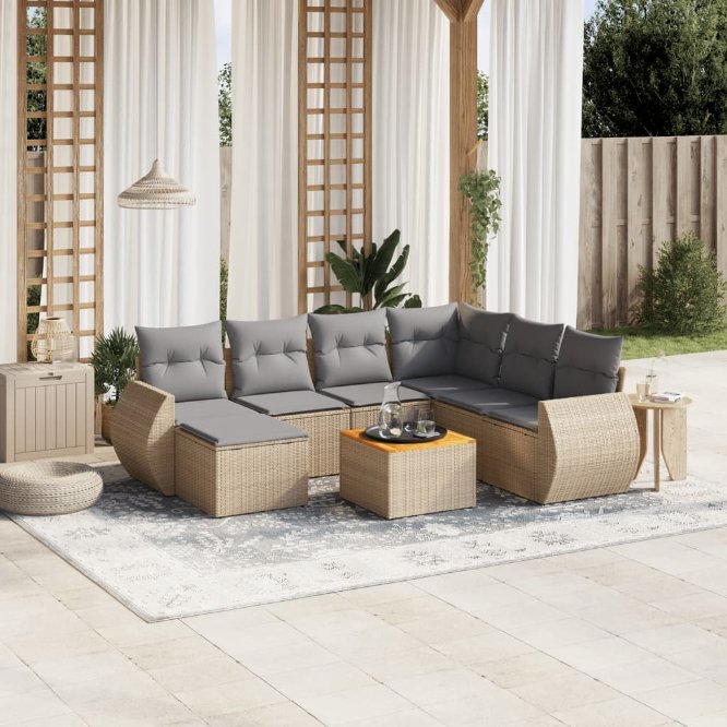 8-tlg. Garten-Sofagarnitur mit Kissen Schwarz Poly Rattan