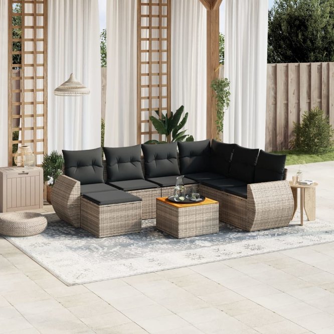 8-tlg. Garten-Sofagarnitur mit Kissen Schwarz Poly Rattan