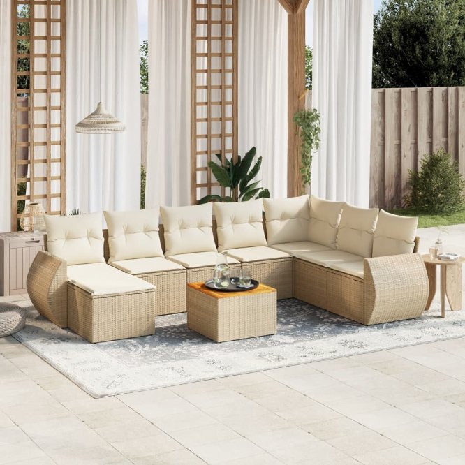 9-tlg. Garten-Sofagarnitur mit Kissen Schwarz Poly Rattan