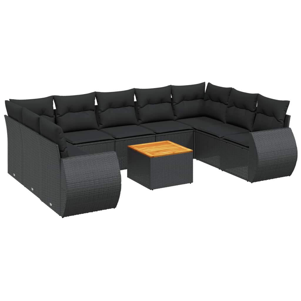 vidaXL 10-tlg. Garten-Sofagarnitur mit Kissen Schwarz Poly Rattan