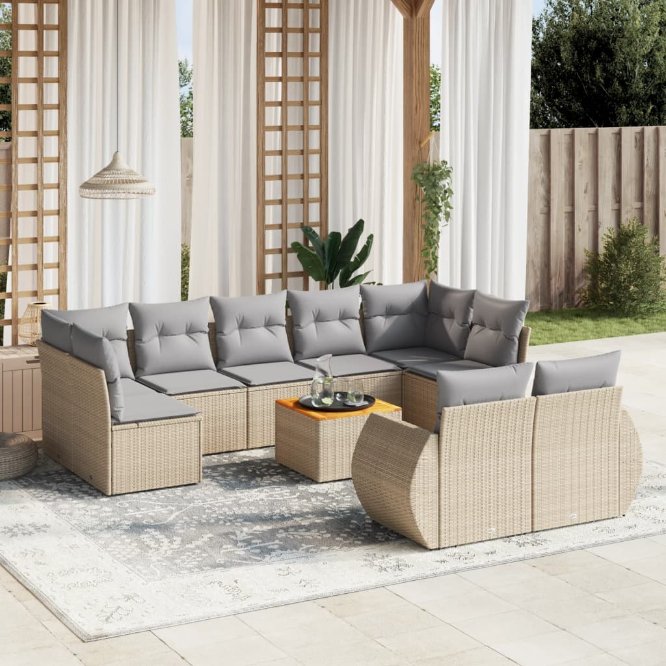 vidaXL 10-tlg. Garten-Sofagarnitur mit Kissen Schwarz Poly Rattan