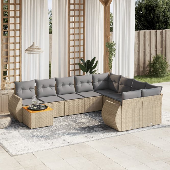 vidaXL 10-tlg. Garten-Sofagarnitur mit Kissen Schwarz Poly Rattan