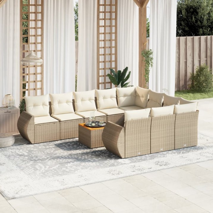 vidaXL 11-tlg. Garten-Sofagarnitur mit Kissen Schwarz Poly Rattan