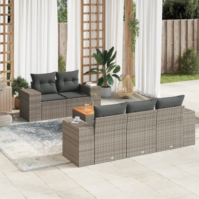 6-tlg. Garten-Sofagarnitur mit Kissen Schwarz Poly Rattan